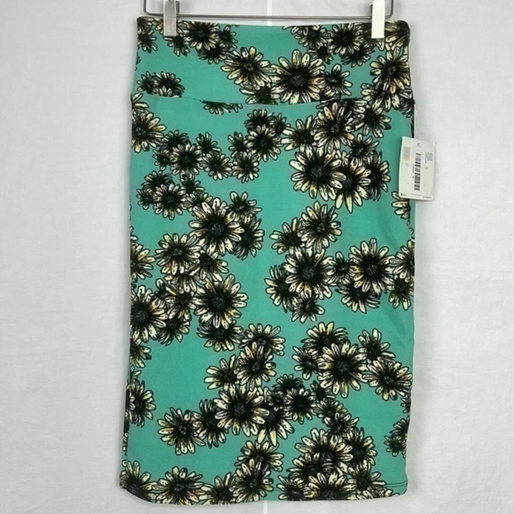 NWT Lularoe Cassie Aqua Sunflower Crepe Stretch Pencil Skirt Size Small